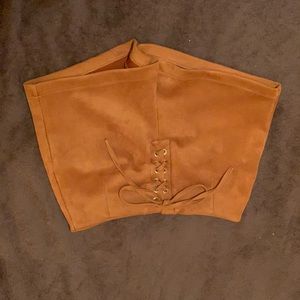 Lace up brown suede shorts